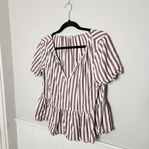 MADEWELL Stanza Ruffle Hem Red White Stripe Top - Picture 2 of 6
